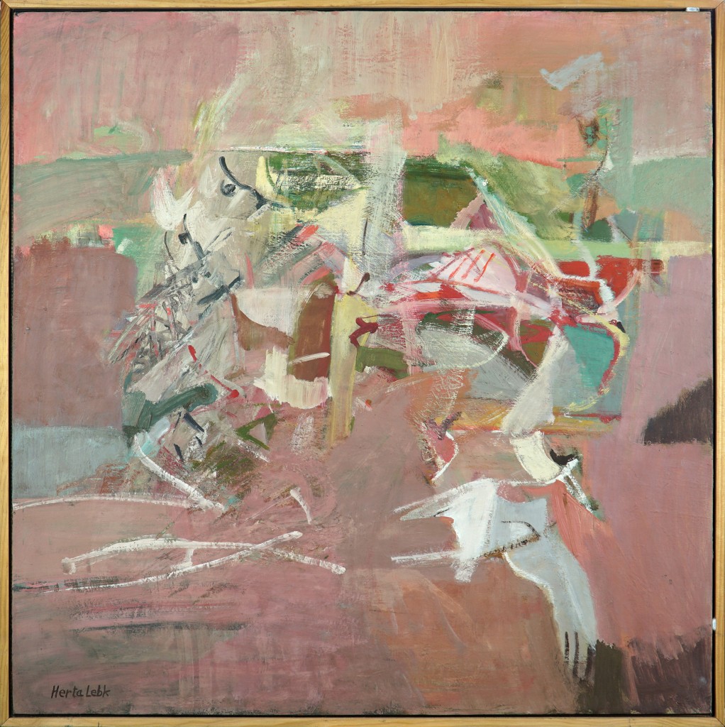 Herta LEBK - "Aigrettes au ciel rose" - Huile sur toile - 80x80 cm