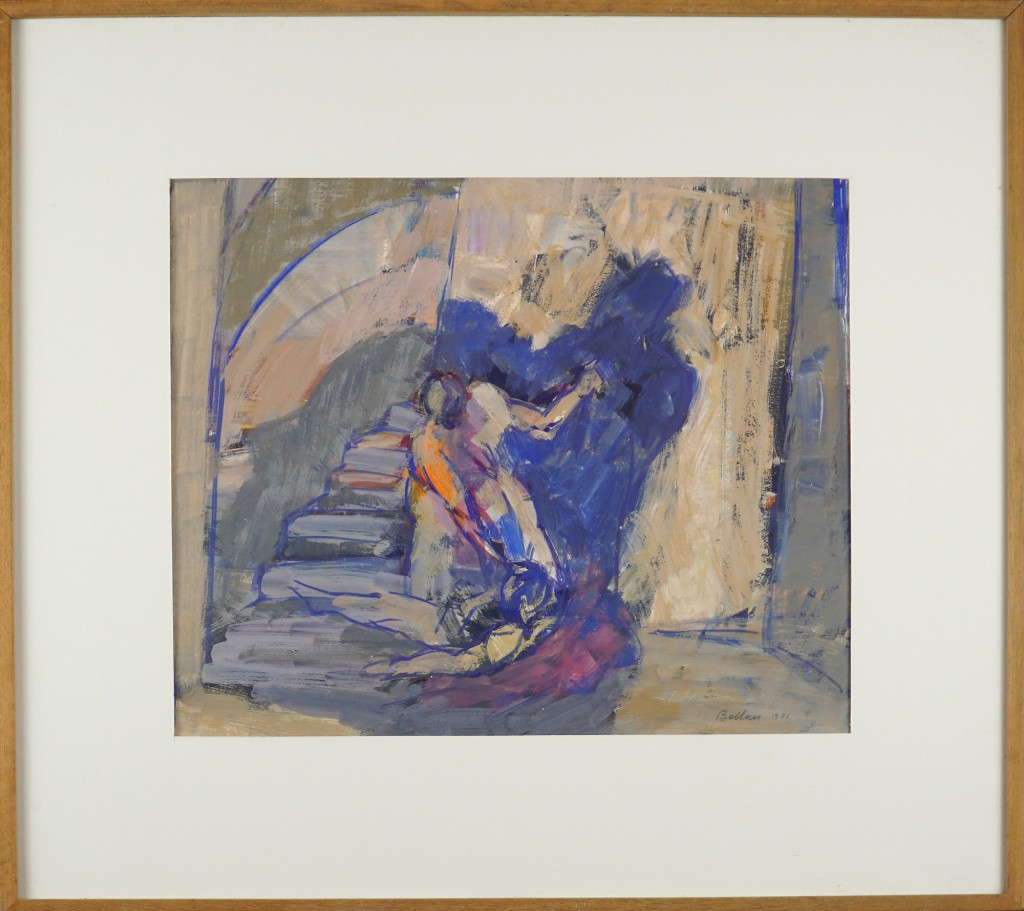 Claude BELLAN  – Le Meutre – gouache sur papier – 31 x 37 cm – 1983 FORMAT CADRE 51 X 57